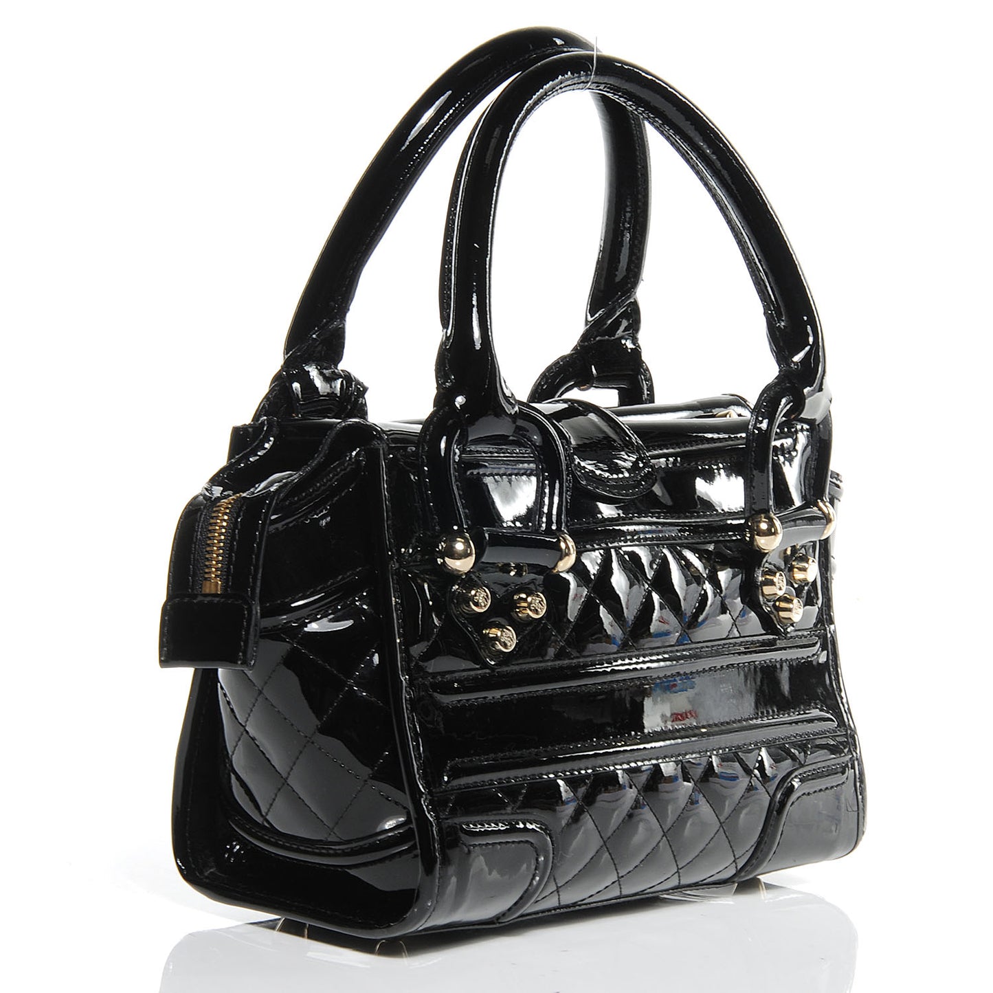 Patent Quilted Mini Manor Tote Black