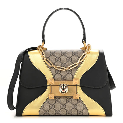 Gucci GG Supreme Monogram Small Osiride Top Handle Bag Black Gold 1 of 16
