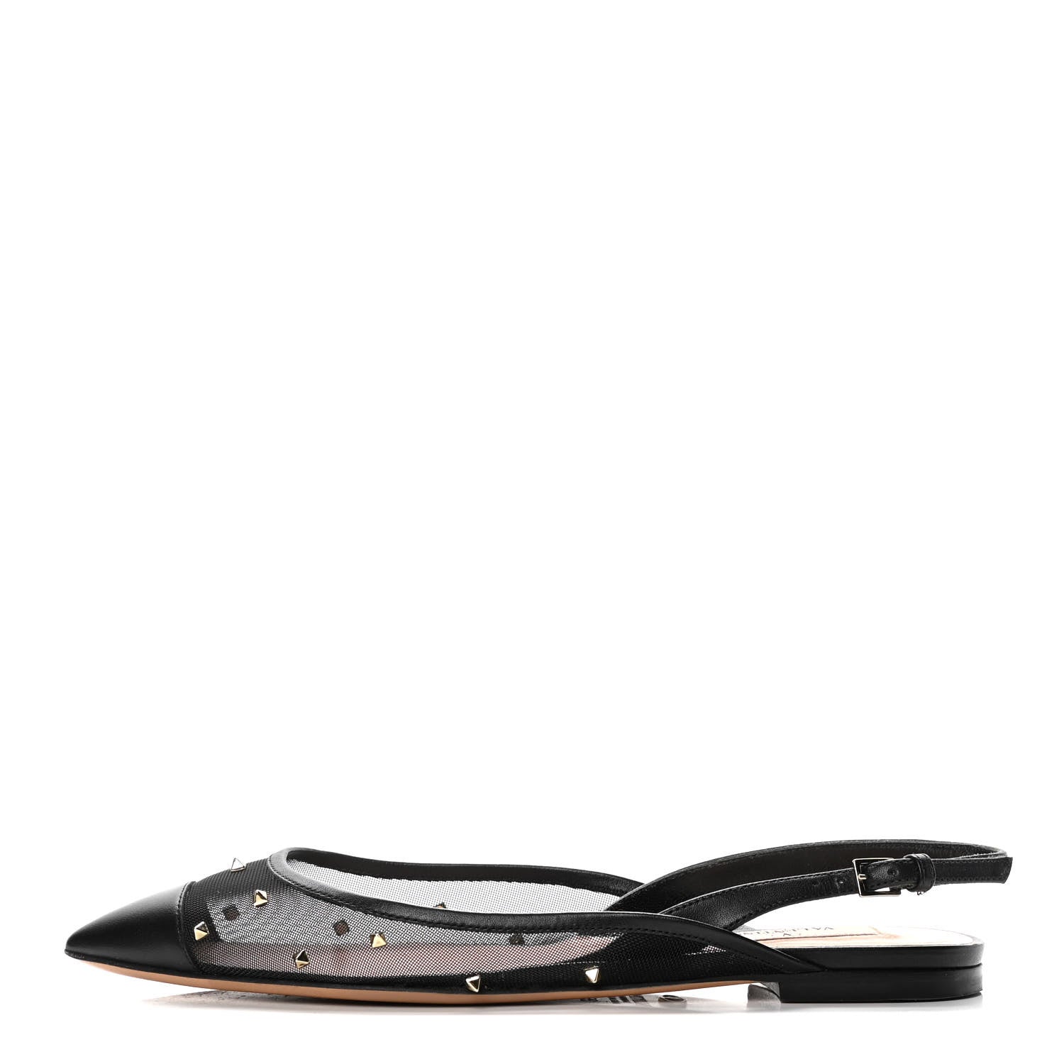 Valentino Garavani Mesh Shining Rockstud Slingback Flats 35.5 Black 1 of 10