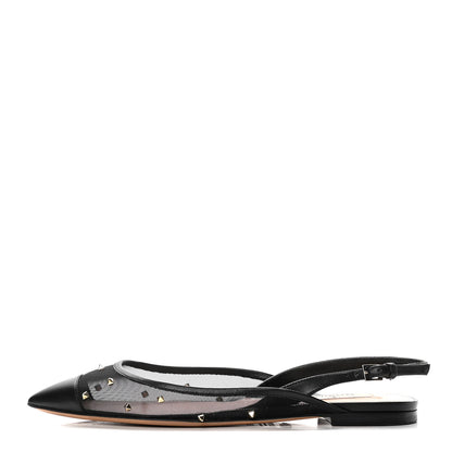 Valentino Garavani Mesh Shining Rockstud Slingback Flats 35.5 Black 1 of 10