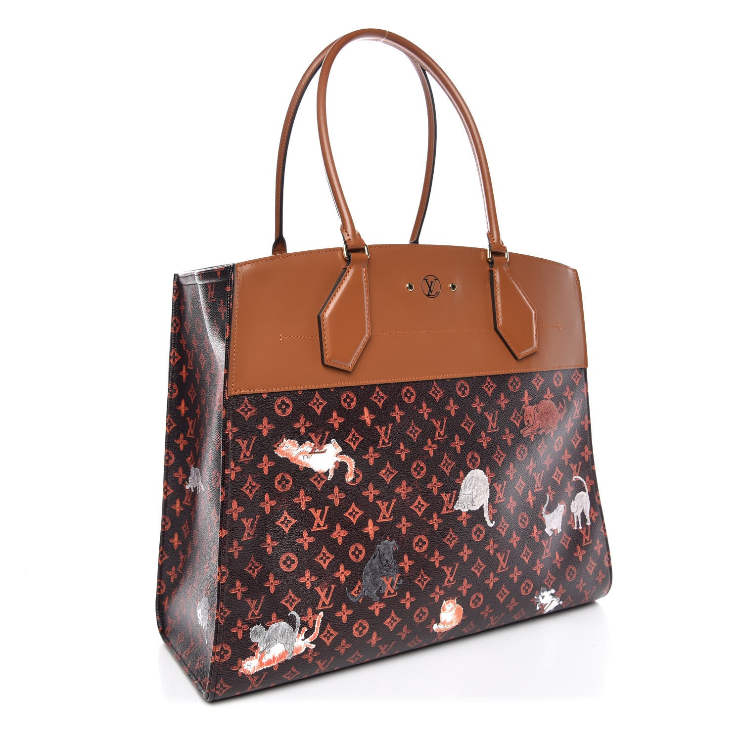 Louis Vuitton Calfskin Catogram City Steamer Cabas XXL Orange Marron 4 of 10