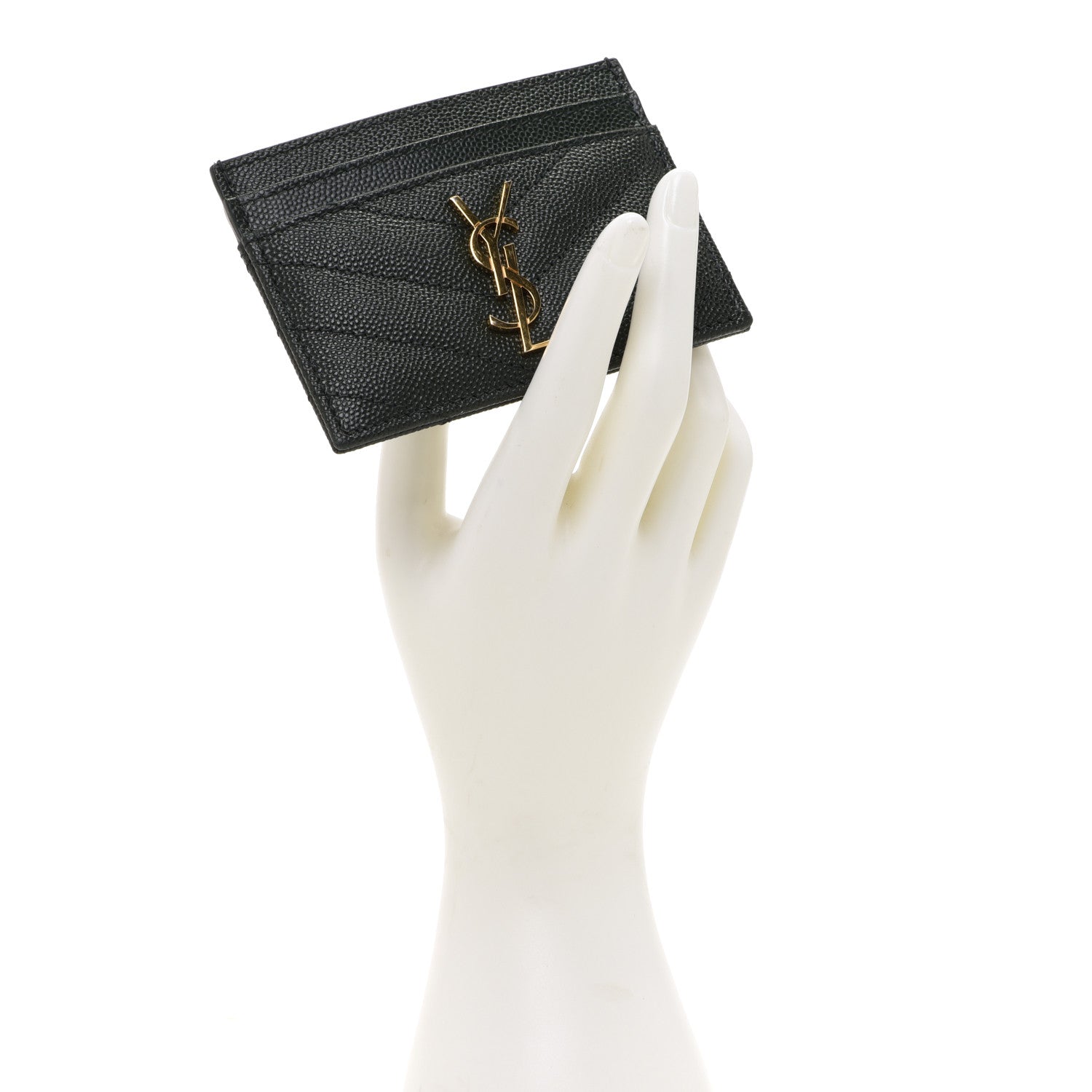 Saint Laurent Grain De Poudre Matelasse Chevron Monogram Credit Card Case Peacock Green 2 of 9