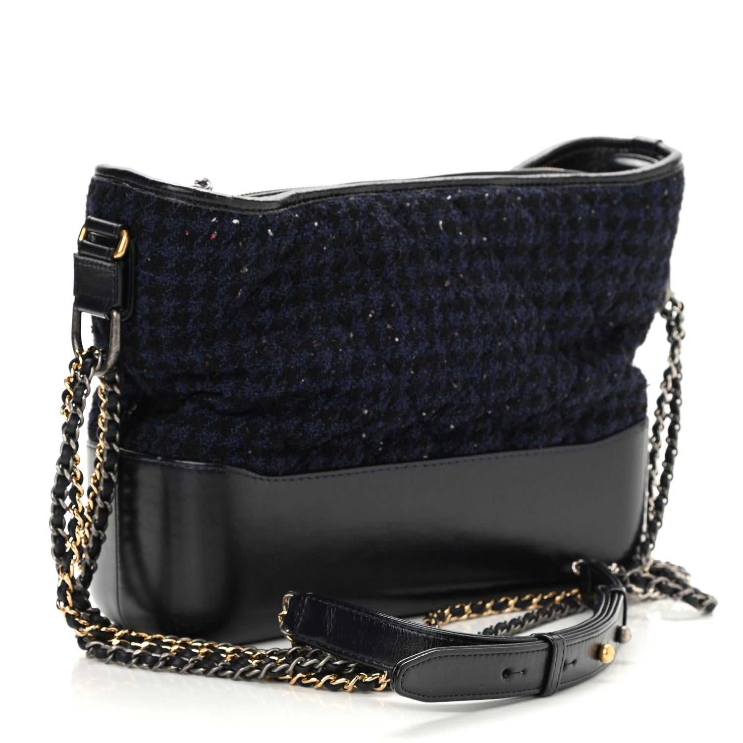 Chanel Tweed Calfskin Quilted Medium Gabrielle Hobo Black Blue 3 of 10