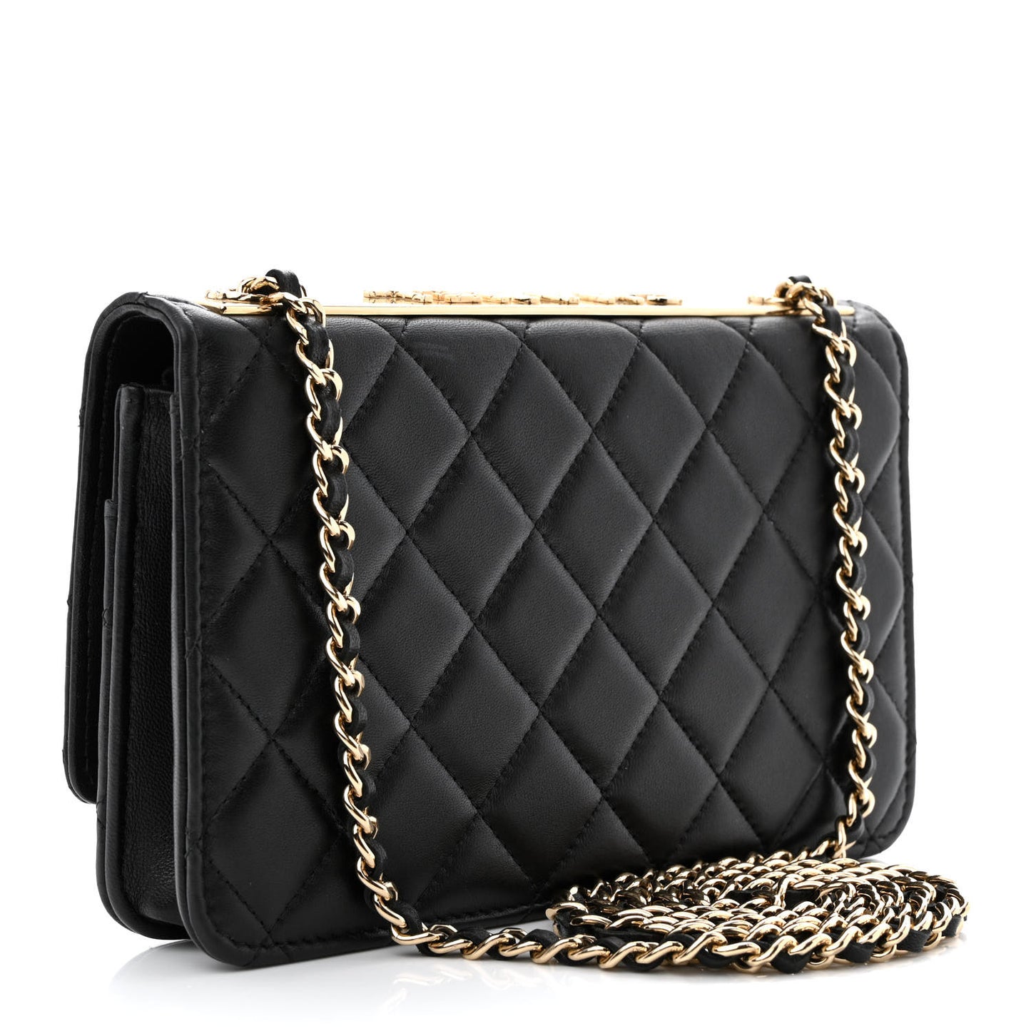 Lambskin Quilted Trendy CC Wallet On Chain WOC Black