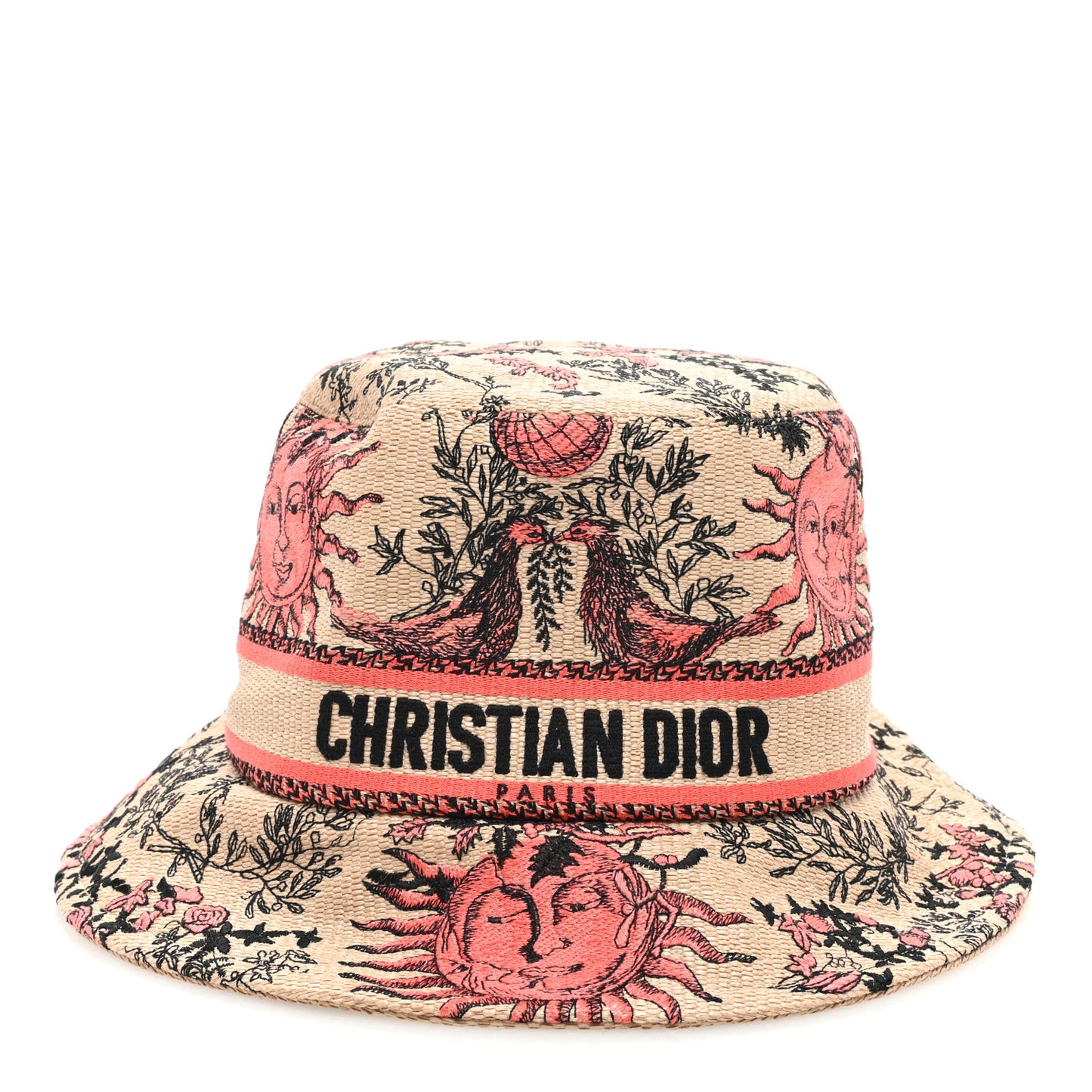 Canvas Toile de Jouy Soleil Diorivera D-Bobby Small Brim Bucket Hat 58 Coral Beige
