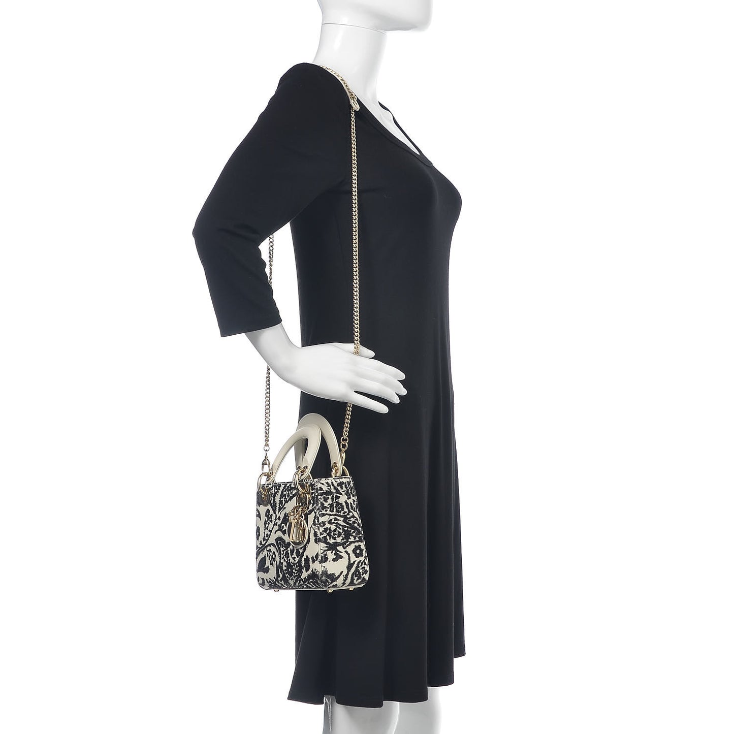 Smooth Calfskin Silkscreen Printed Floral Embroidered Mini Lady Dior Off White