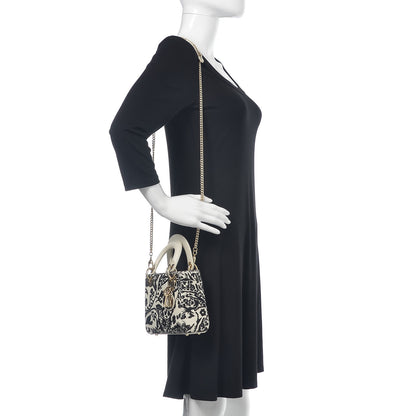 Christian Dior Smooth Calfskin Silkscreen Printed Floral Embroidered Mini Lady Dior Off White 2 of 13