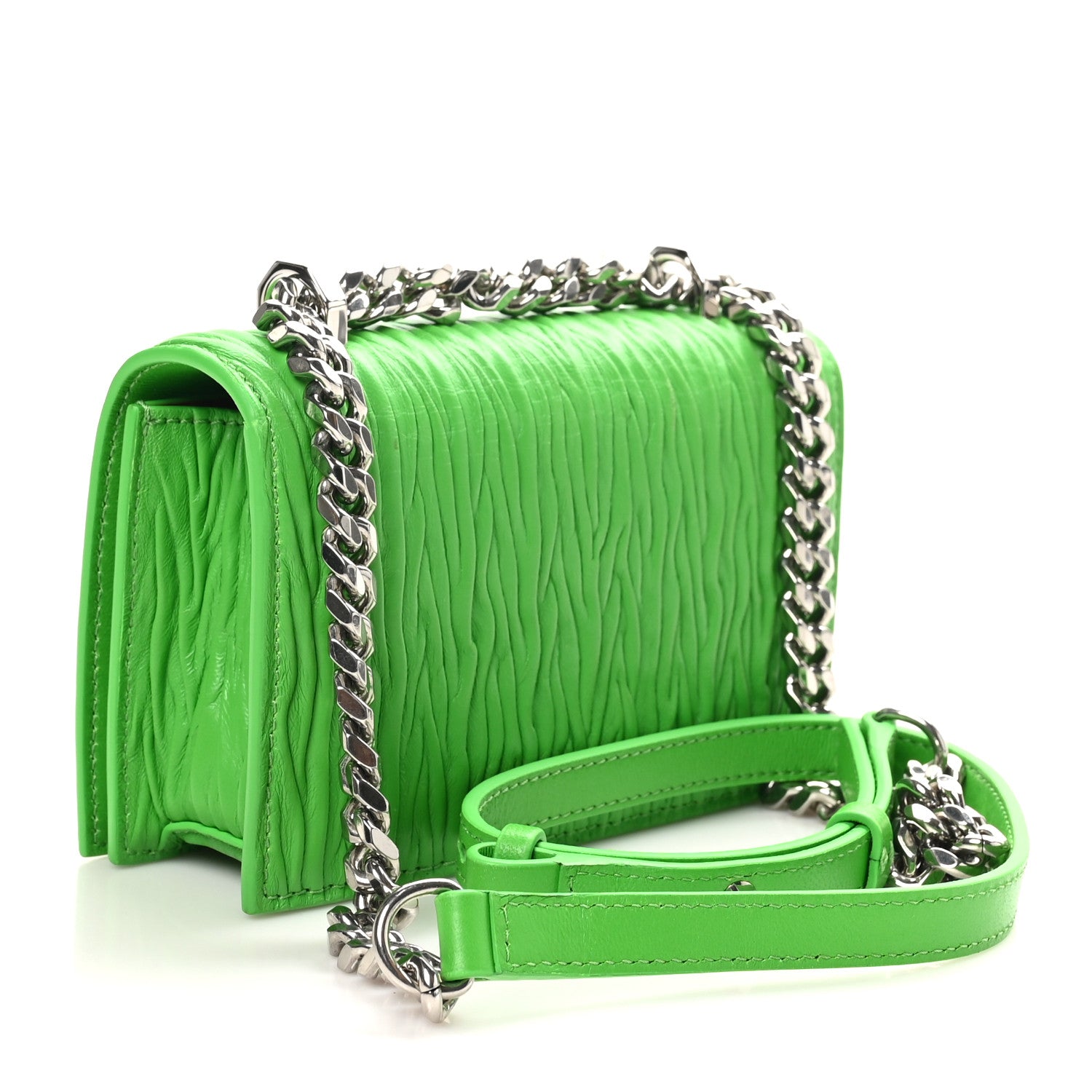 Alexander McQueen Lambskin Pleated Knuckle Shoulder Bag Green 2 of 11
