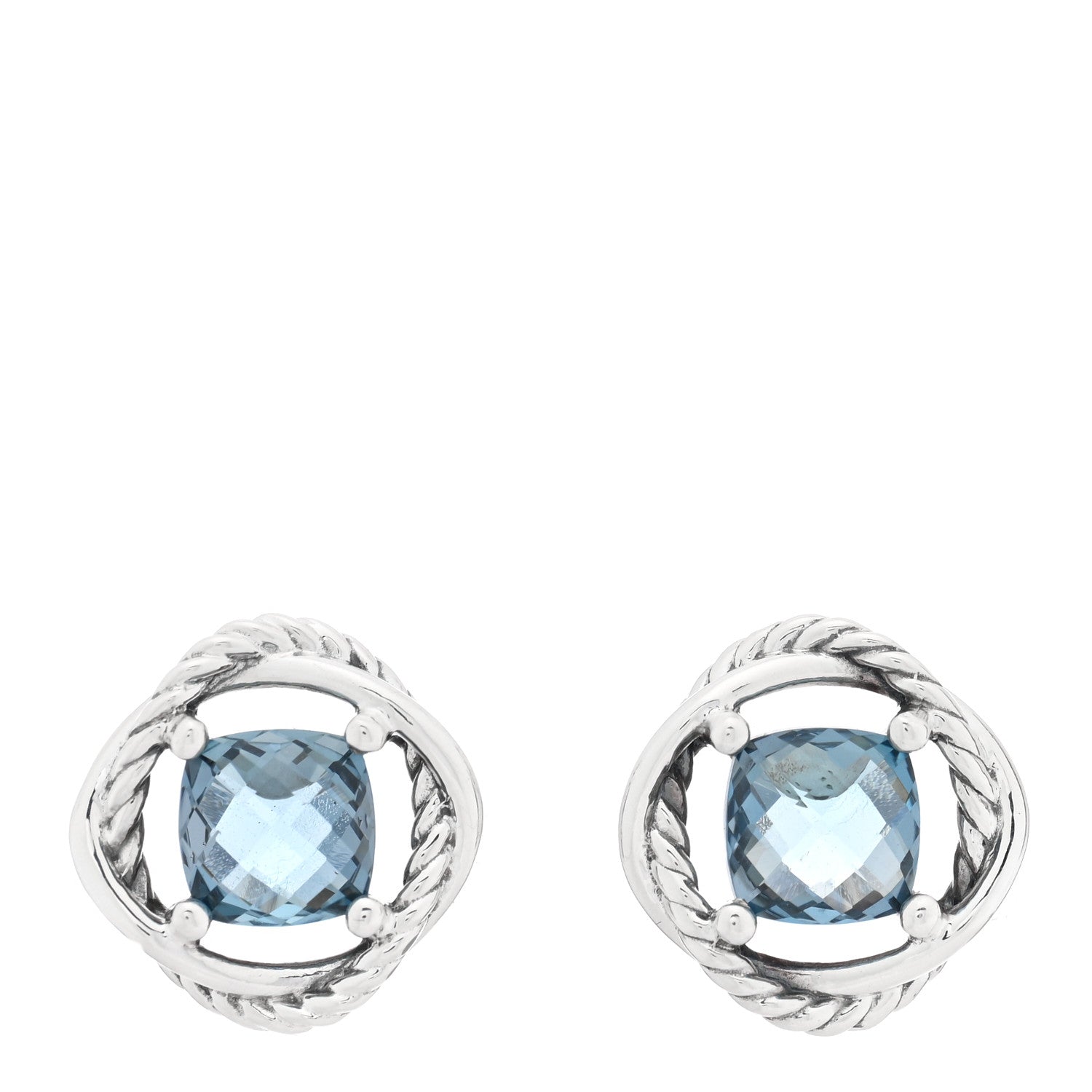 David Yurman Sterling Silver Hampton Blue Topaz 7mm Infinity Earrings 1 of 4