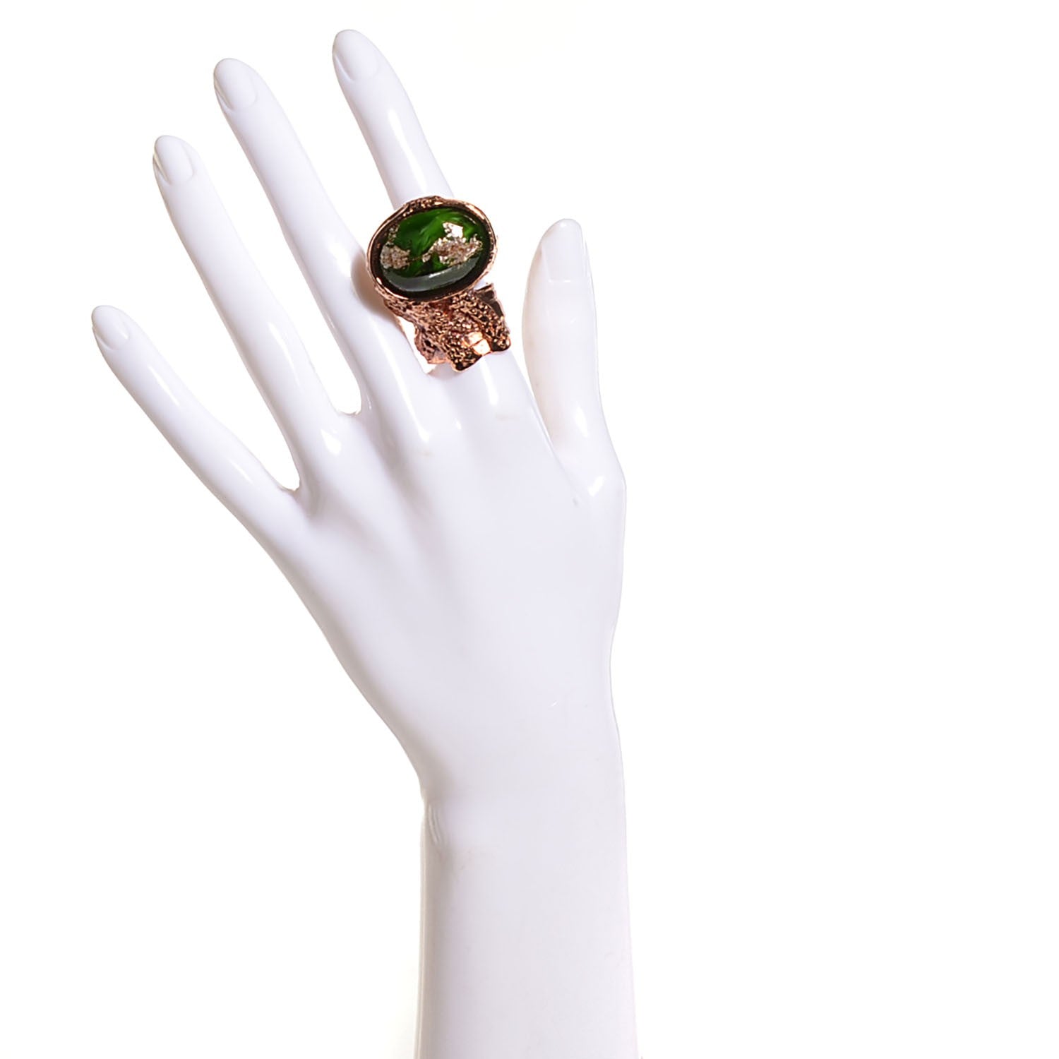 Saint Laurent Glass Cabochon Arty Ovale Ring 6 Rose Gold Green 2 of 4