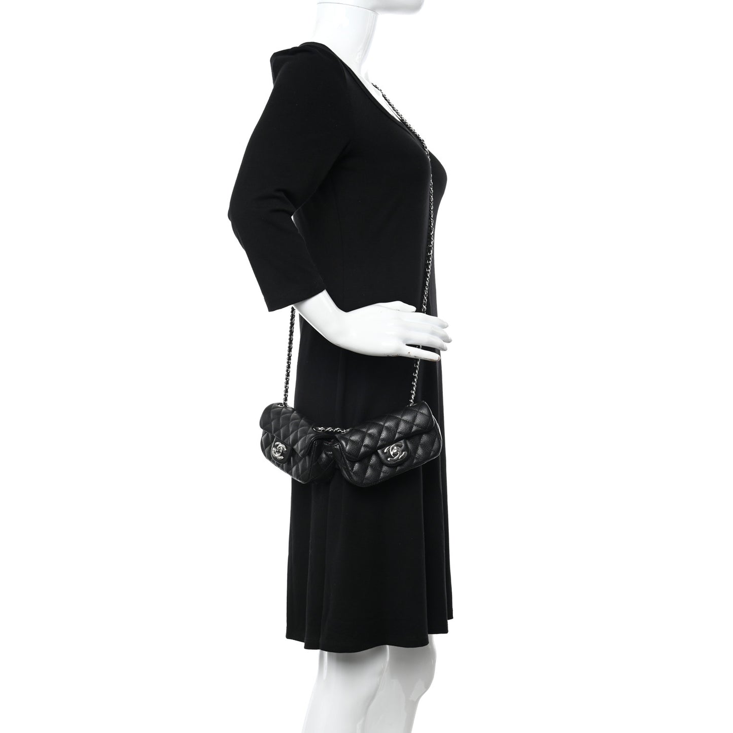 Caviar Quilted Double Mini Flap Crossbody Black