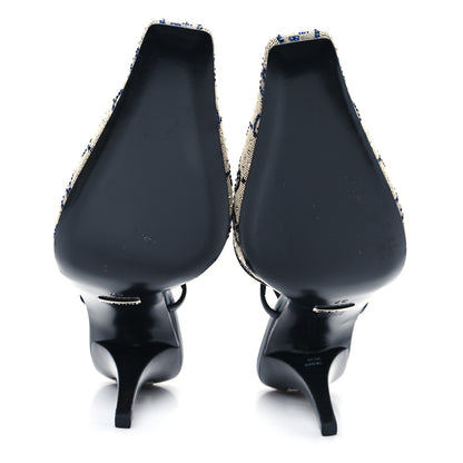 Gucci GG Monogram Malaga Kid Crystal Square G 75mm Slingback Pumps 37 Beige Blue 6 of 9