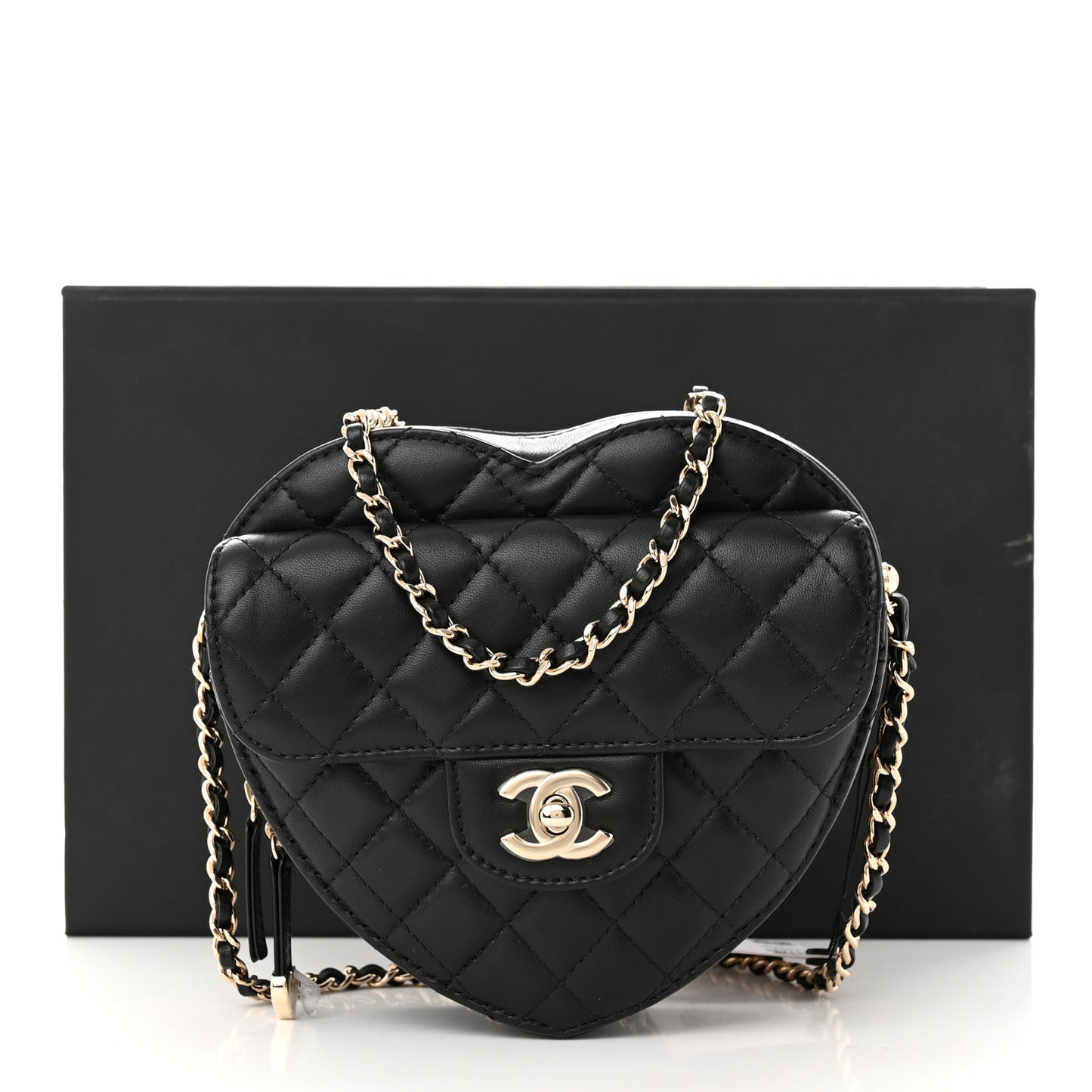 Lambskin Quilted CC In Love Heart Bag Black