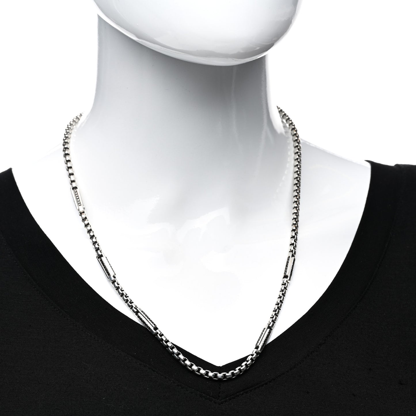 Sterling Silver Black Diamond Pave Streamline Station Box Chain Necklace 22"