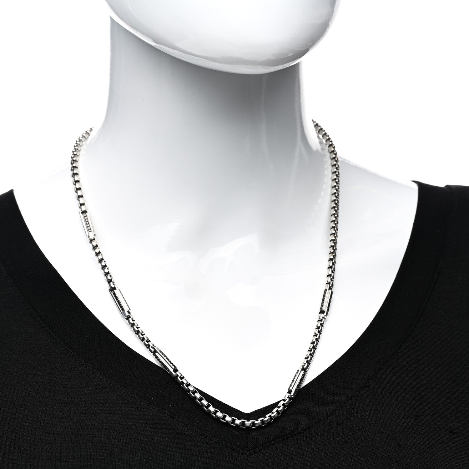David Yurman Sterling Silver Black Diamond Pave Streamline Station Box Chain Necklace 22" 2 of 4
