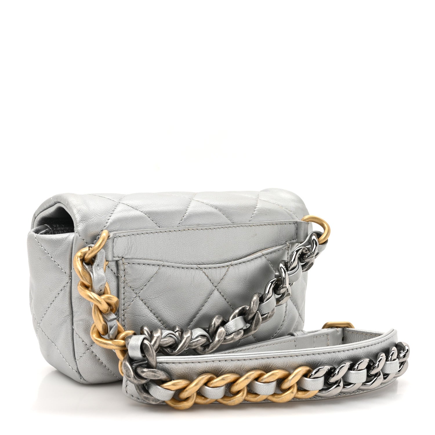 Chanel Metallic Goatskin Quilted Chanel 19 Waist Bag Silver 3 of 13