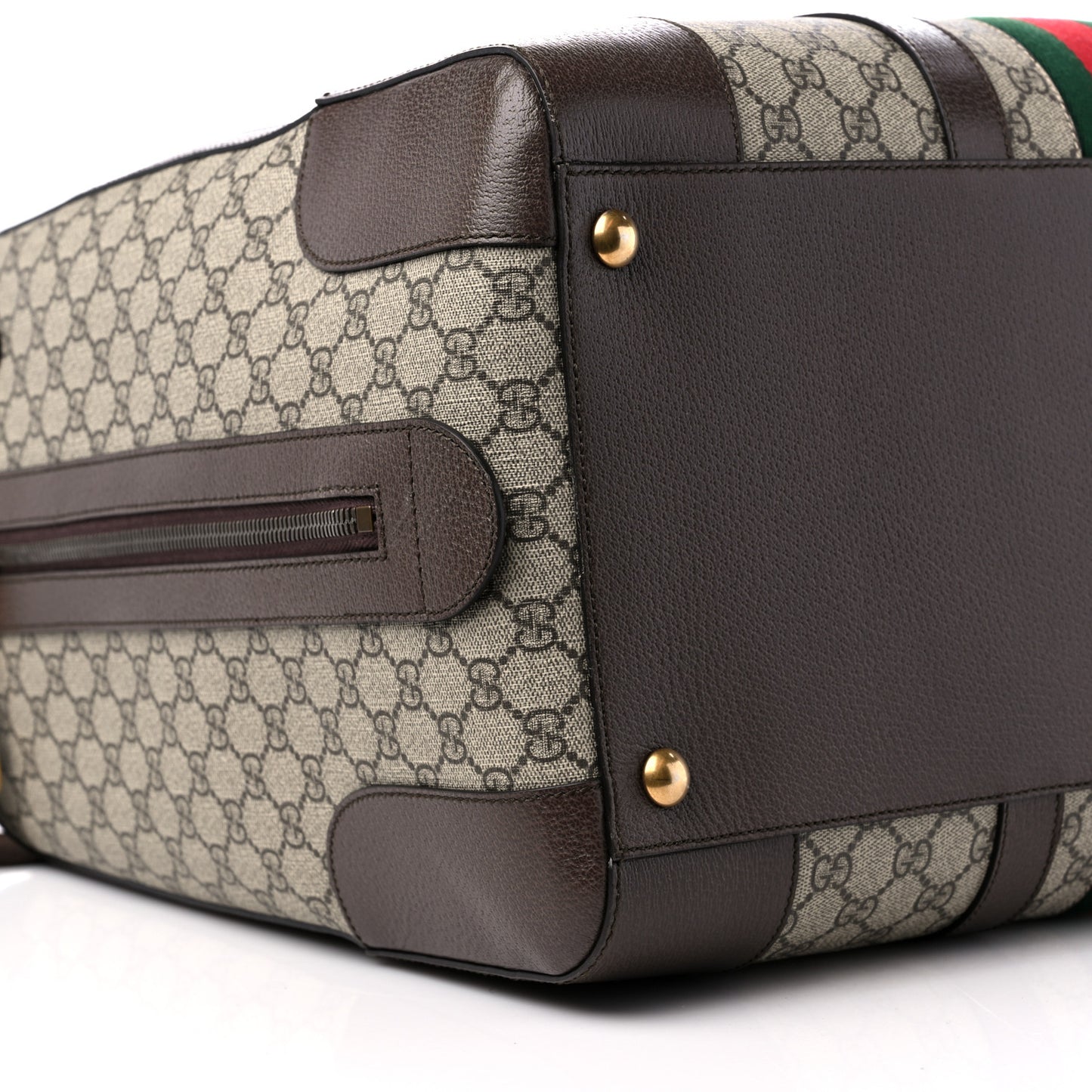 GG Supreme Monogram Textured Dollar Calfskin Web Savoy Duffle Bag Beige Ebony New Acero
