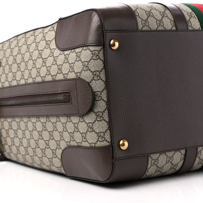 Gucci GG Supreme Monogram Textured Dollar Calfskin Web Savoy Duffle Bag Beige Ebony New Acero 8 of 11