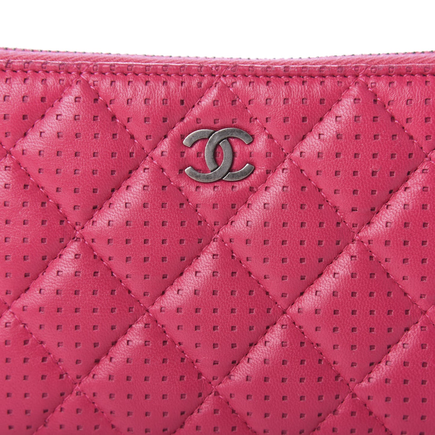 Perforated Lambskin Quilted Small Cosmetic Case Pink
