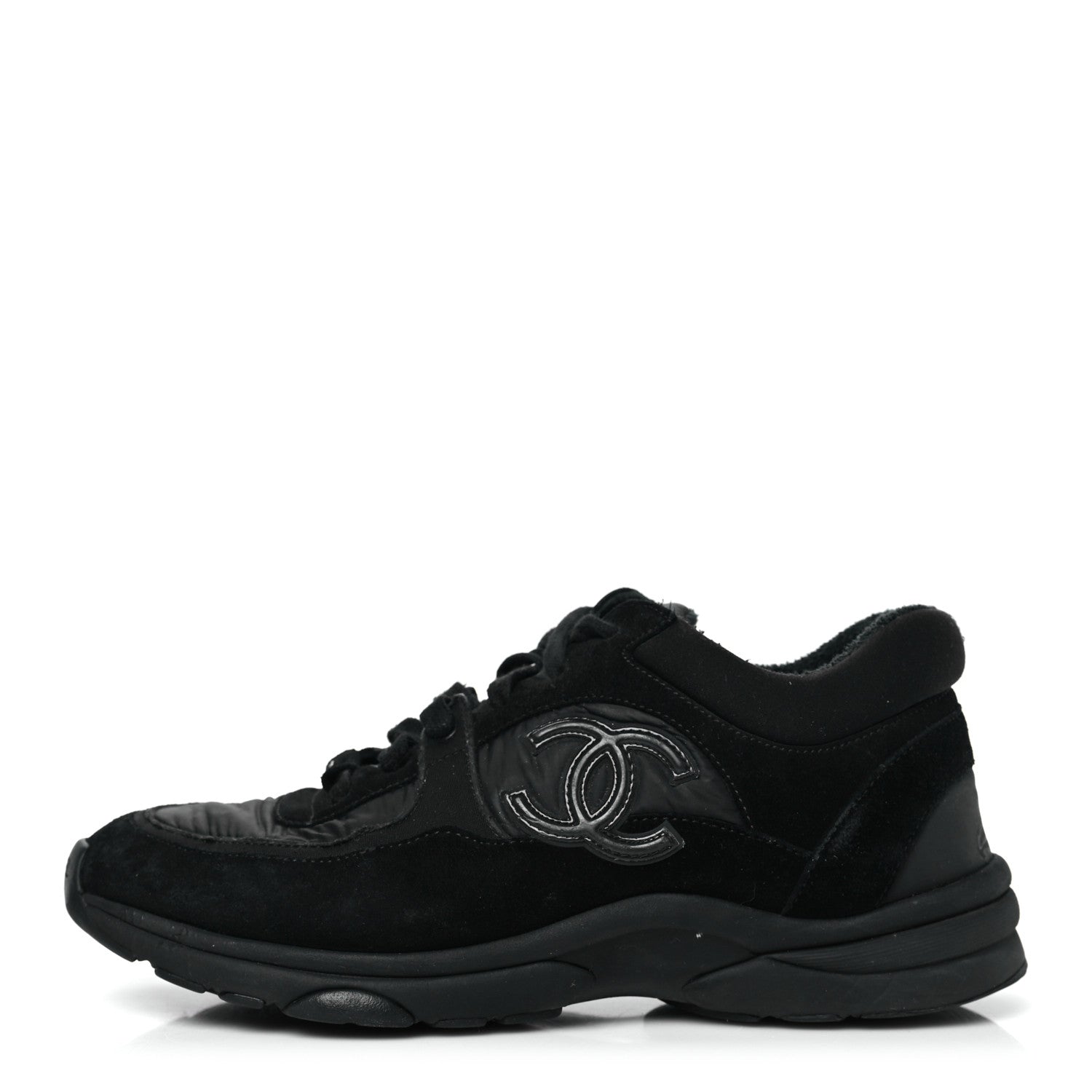 Chanel Fabric Calfskin Suede CC Sneakers  37.5 Black 1 of 8