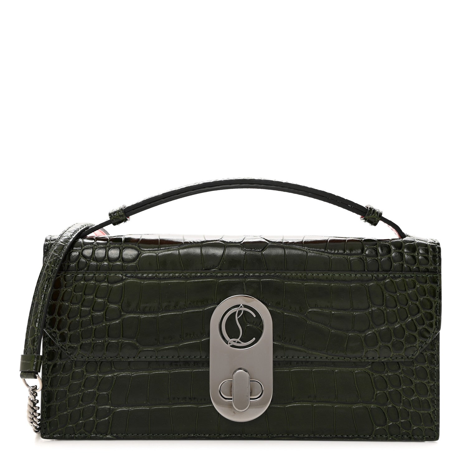 Christian Louboutin Calfskin Alligator Embossed Elisa Baguette Forest Night 1 of 9