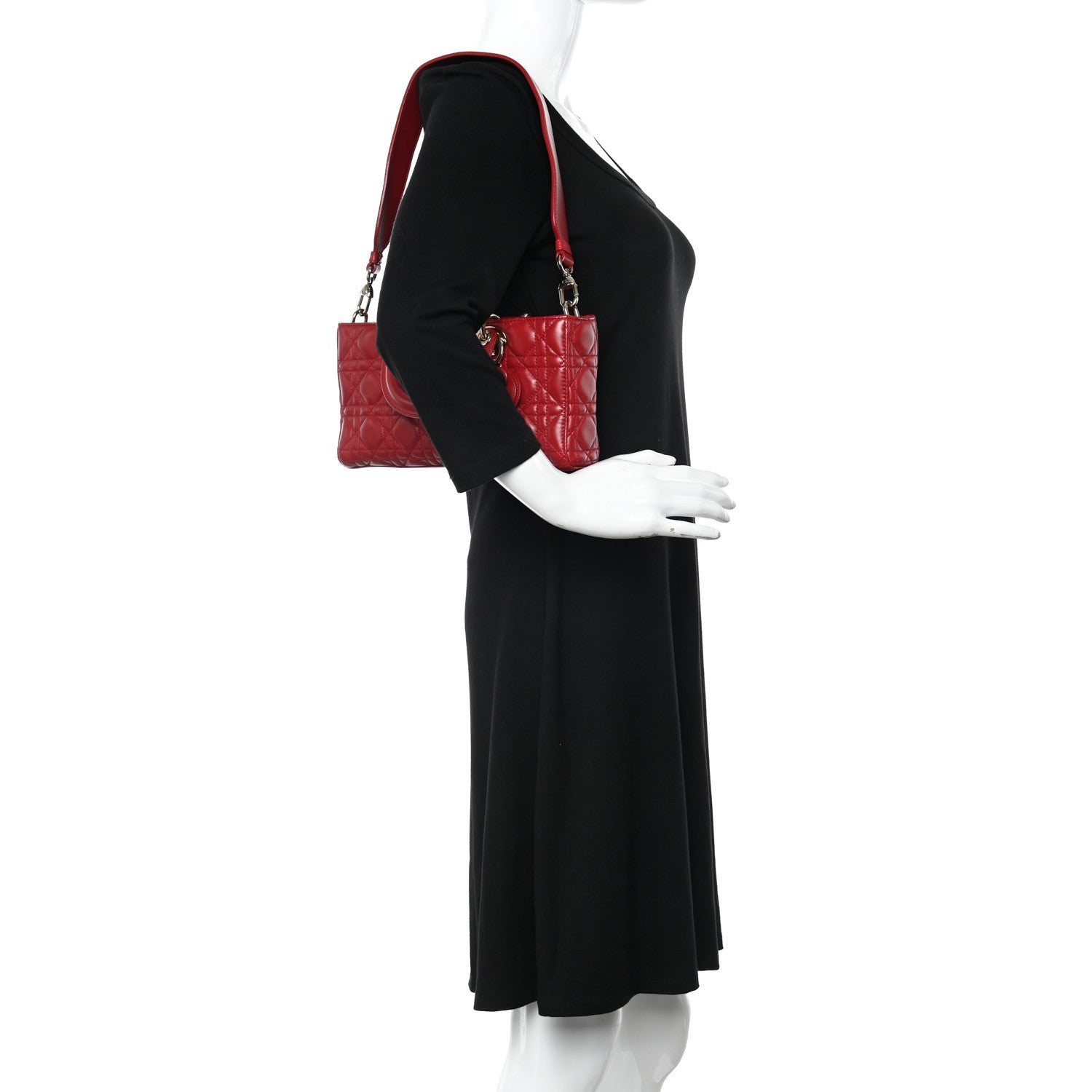 Christian Dior Lambskin Cannage Medium Lady D-Joy Red 2 of 11