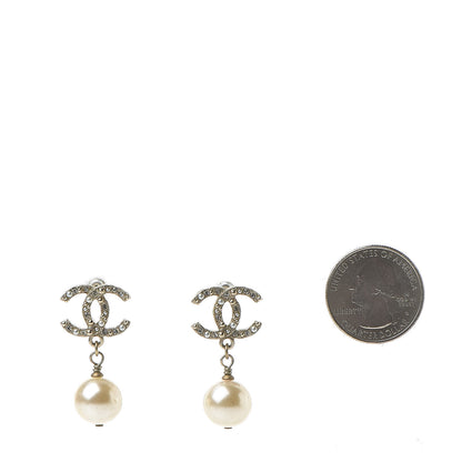 Chanel Crystal Pearl CC Drop Earrings Gold 2 of 4