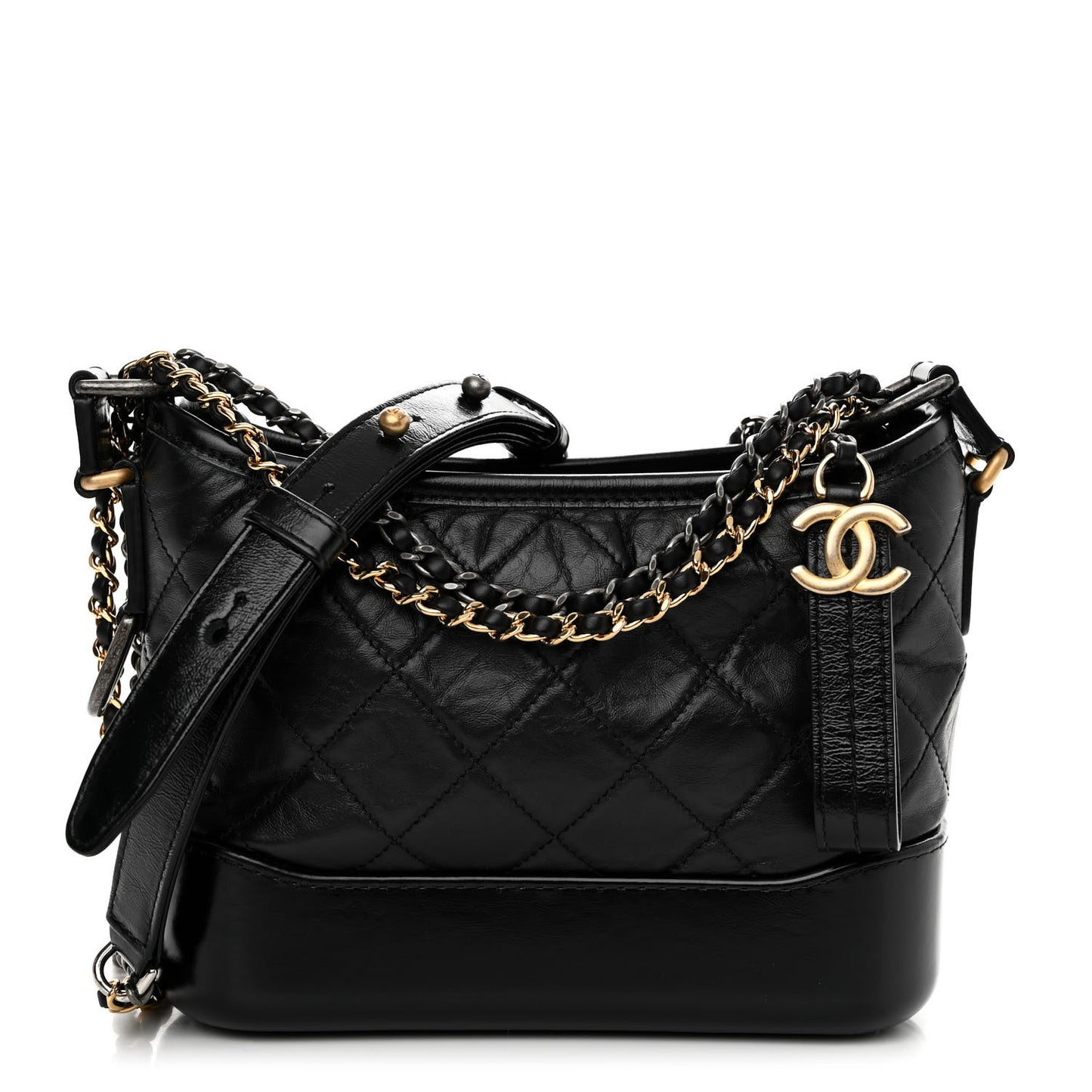 Aged Calfskin Quilted Small Gabrielle Hobo Black