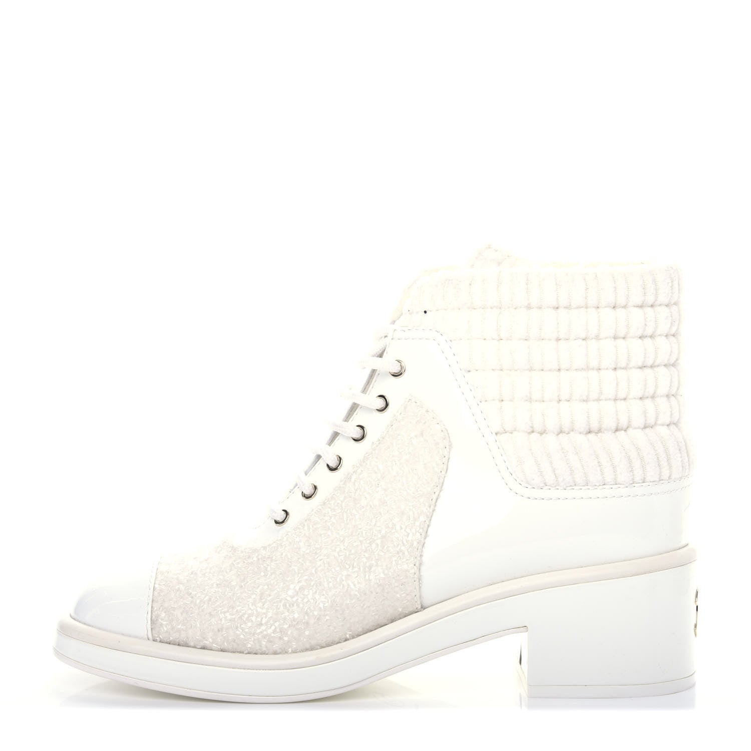 Chanel Tweed Patent Calfskin Velvet Lace Up Boots 41 White 1 of 11