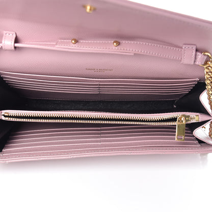 Saint Laurent Grain De Poudre Matelasse Chevron Monogram Chain Wallet Tender Pink 5 of 10