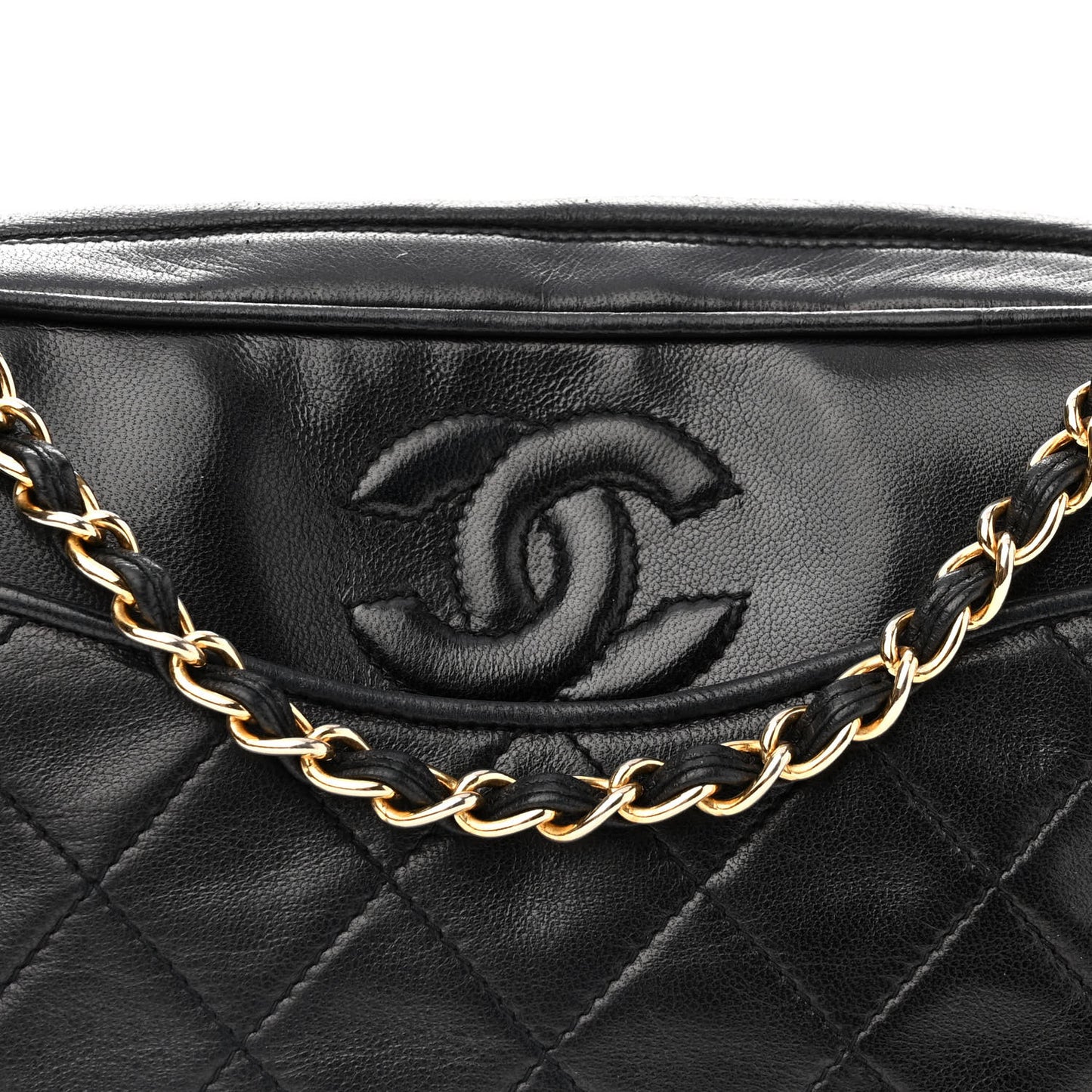 Lambskin Quilted Tassel Camera Case Black