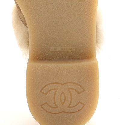 Chanel Suede Shearling CC Cap Toe Mules 36 Beige Black 7 of 10
