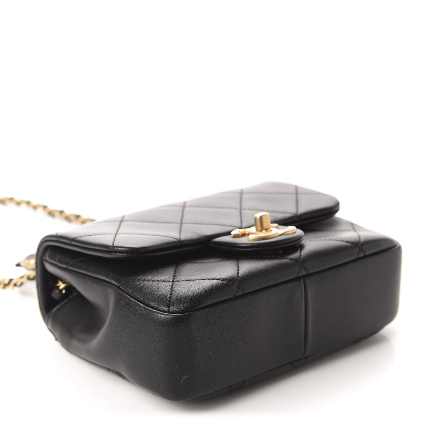 Lambskin Quilted Small Circular Handle Bag Black