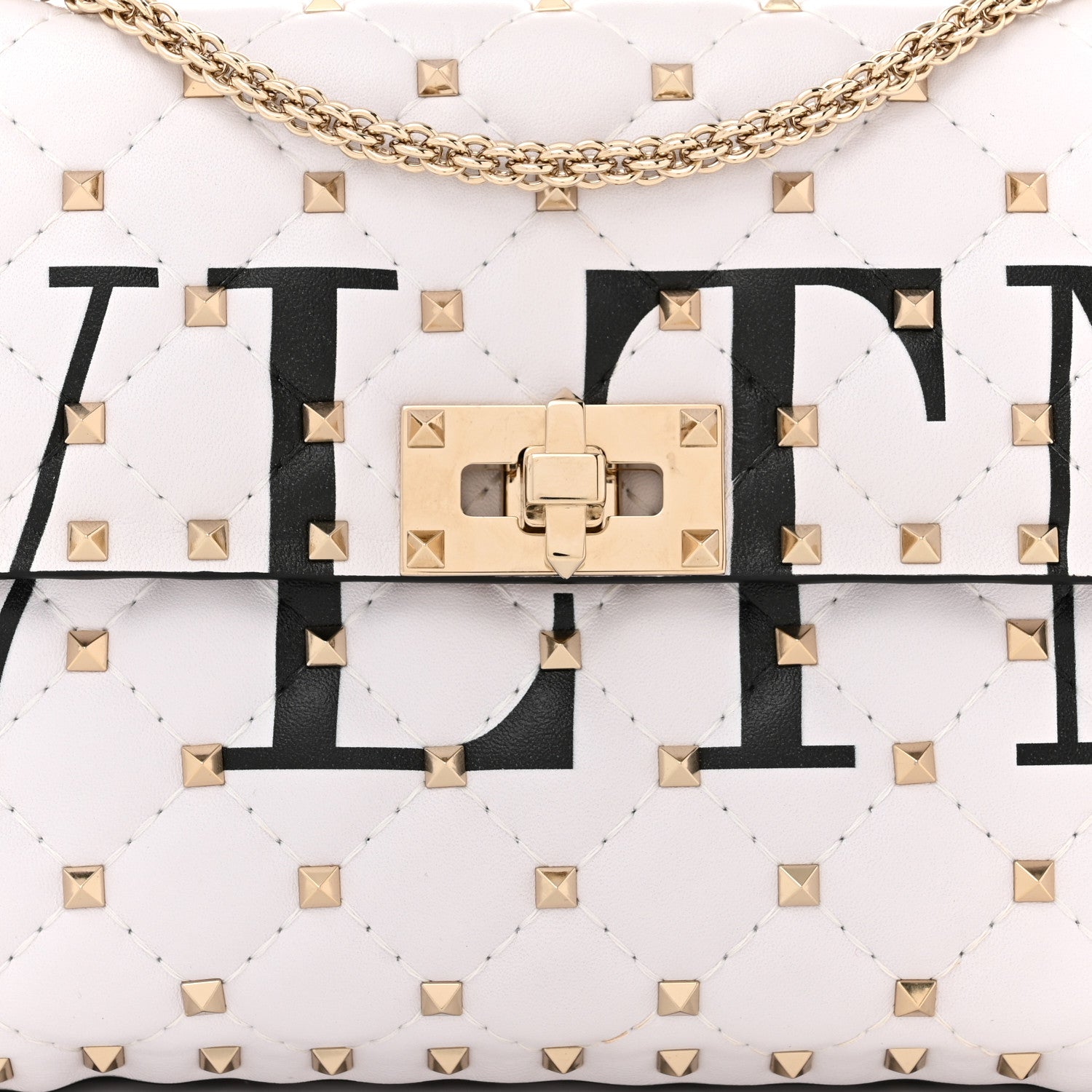 Valentino Garavani Lambskin VLTN Print Medium Rockstud Spike Shoulder Bag Optic White Black 7 of 9