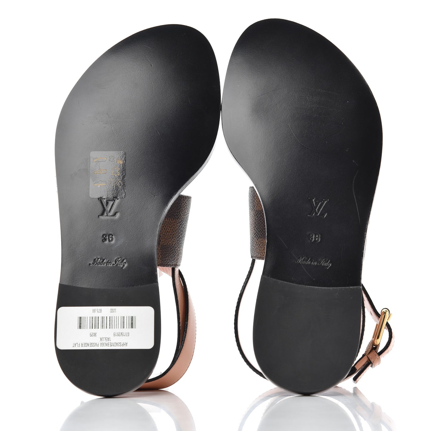 Calfskin Damier Ebene Passenger Flat Sandals 36 Venus Pink