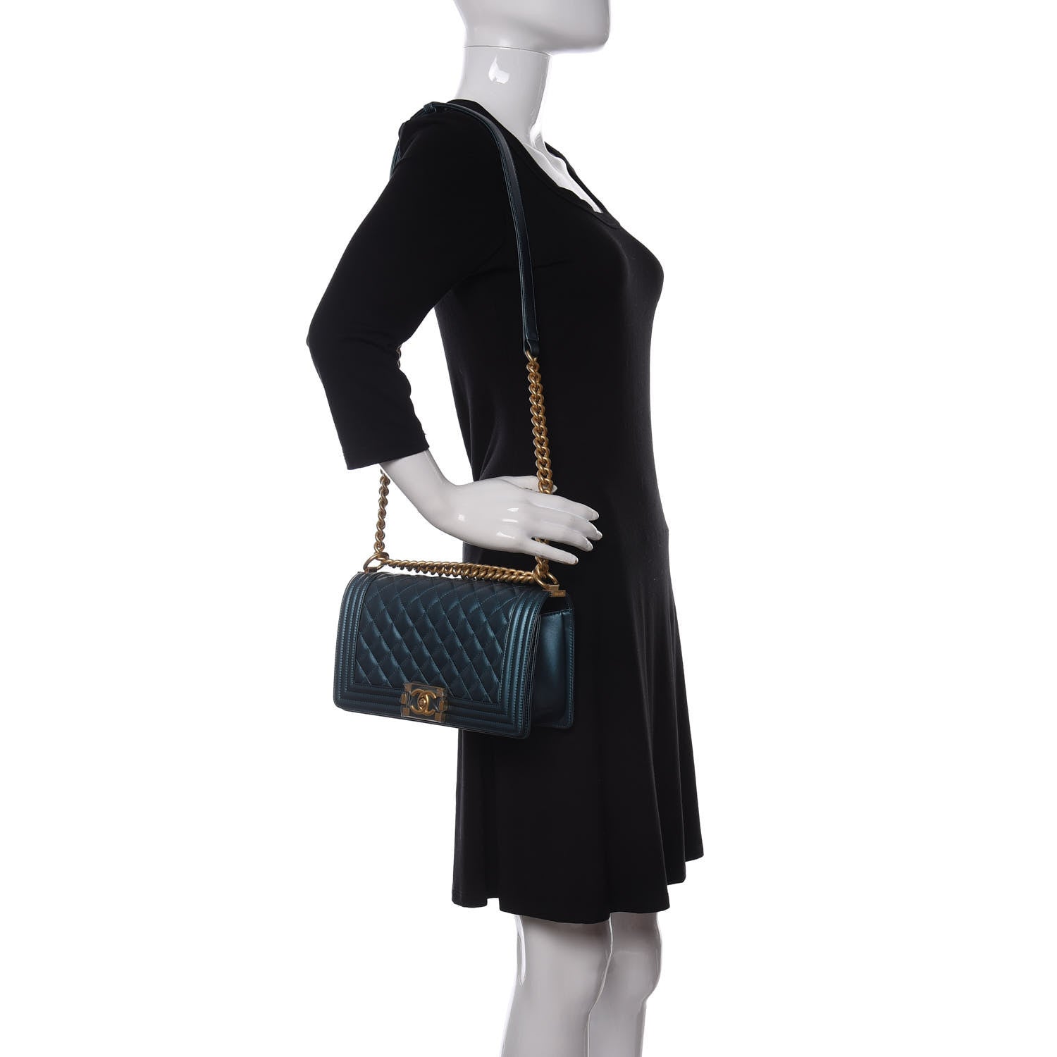 Chanel Metallic Calfskin Quilted Medium Boy Flap Blue 2 of 11