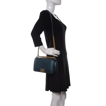 Chanel Metallic Calfskin Quilted Medium Boy Flap Blue 2 of 11