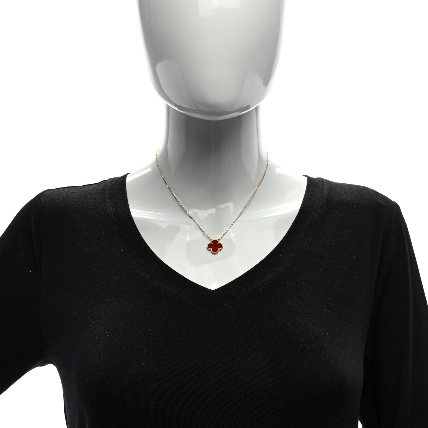 18K Yellow Gold Carnelian Vintage Alhambra Pendant Necklace