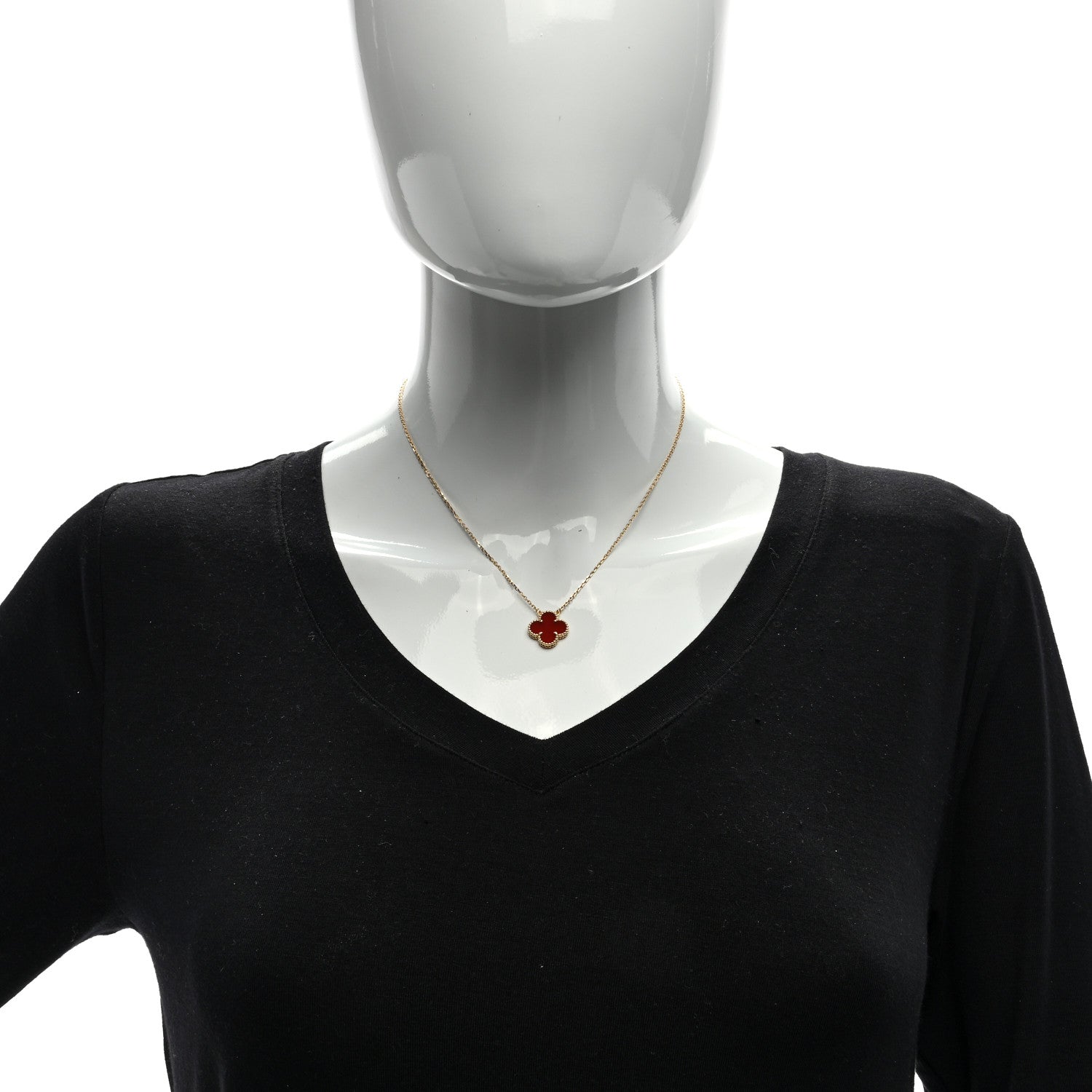 Van Cleef & Arpels 18K Yellow Gold Carnelian Vintage Alhambra Pendant Necklace 2 of 5