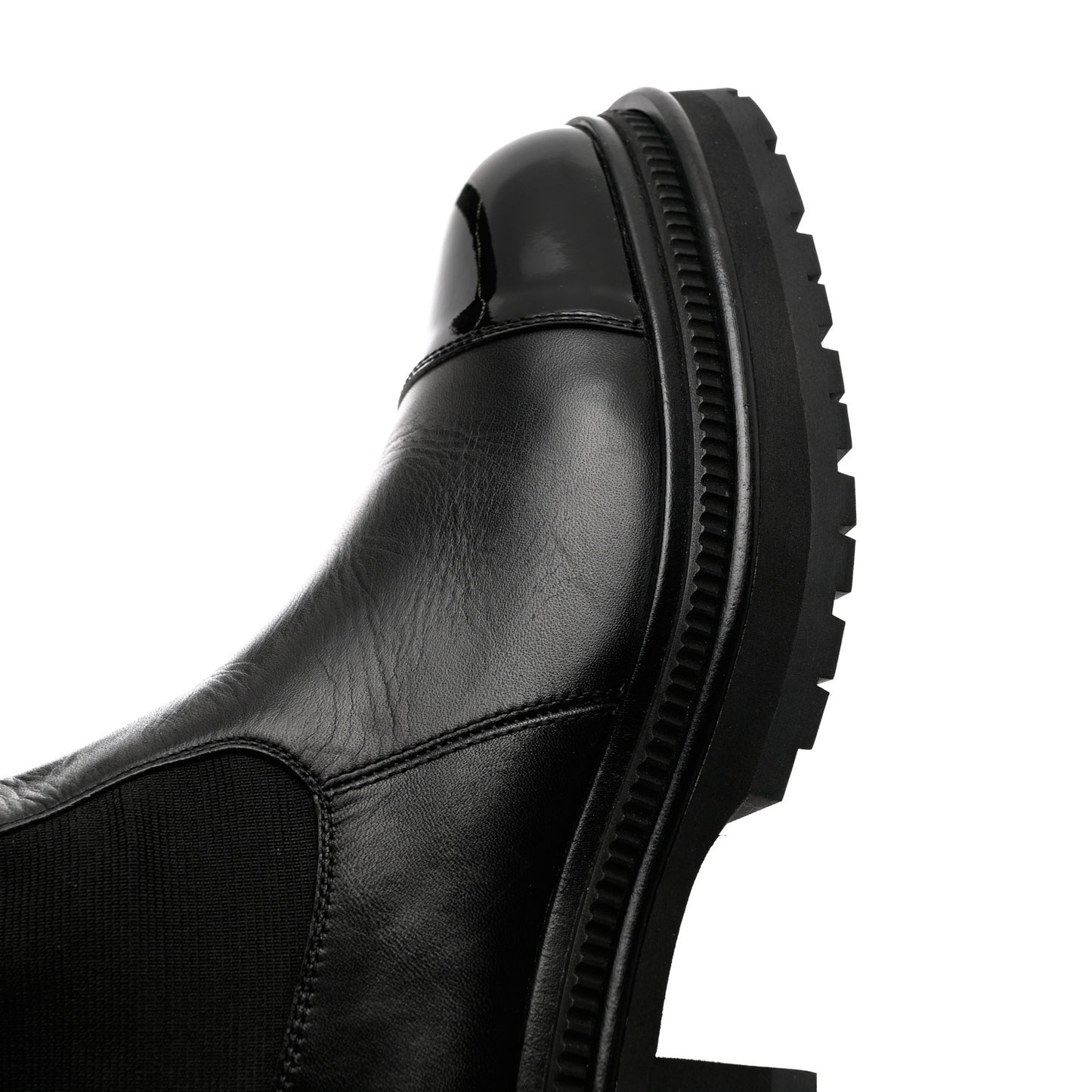 Calfskin Patent Cap Toe Ankle Boots 39.5 Black
