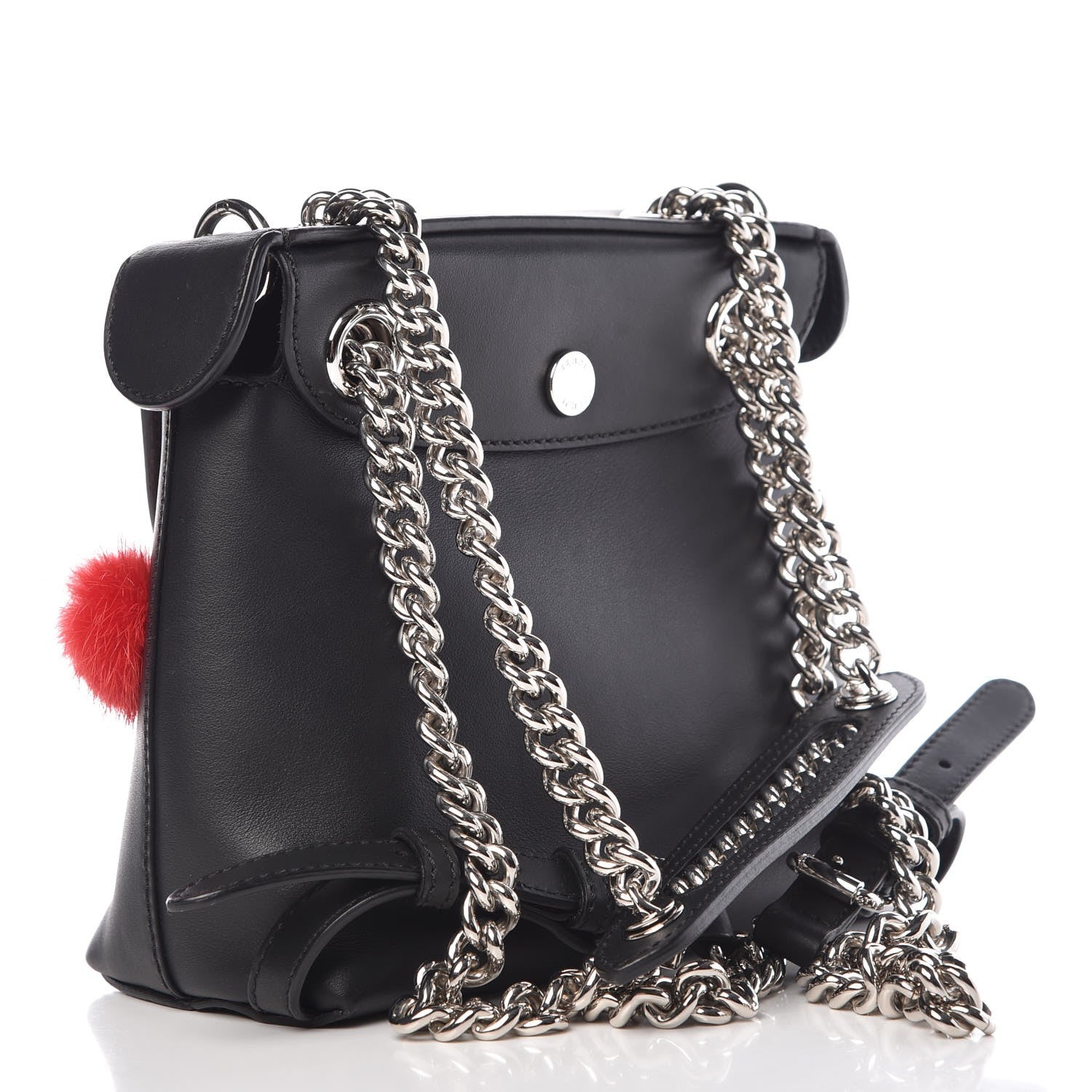 Fendi Calfskin Pom Pom Mini Back to School Backpack Black 3 of 9