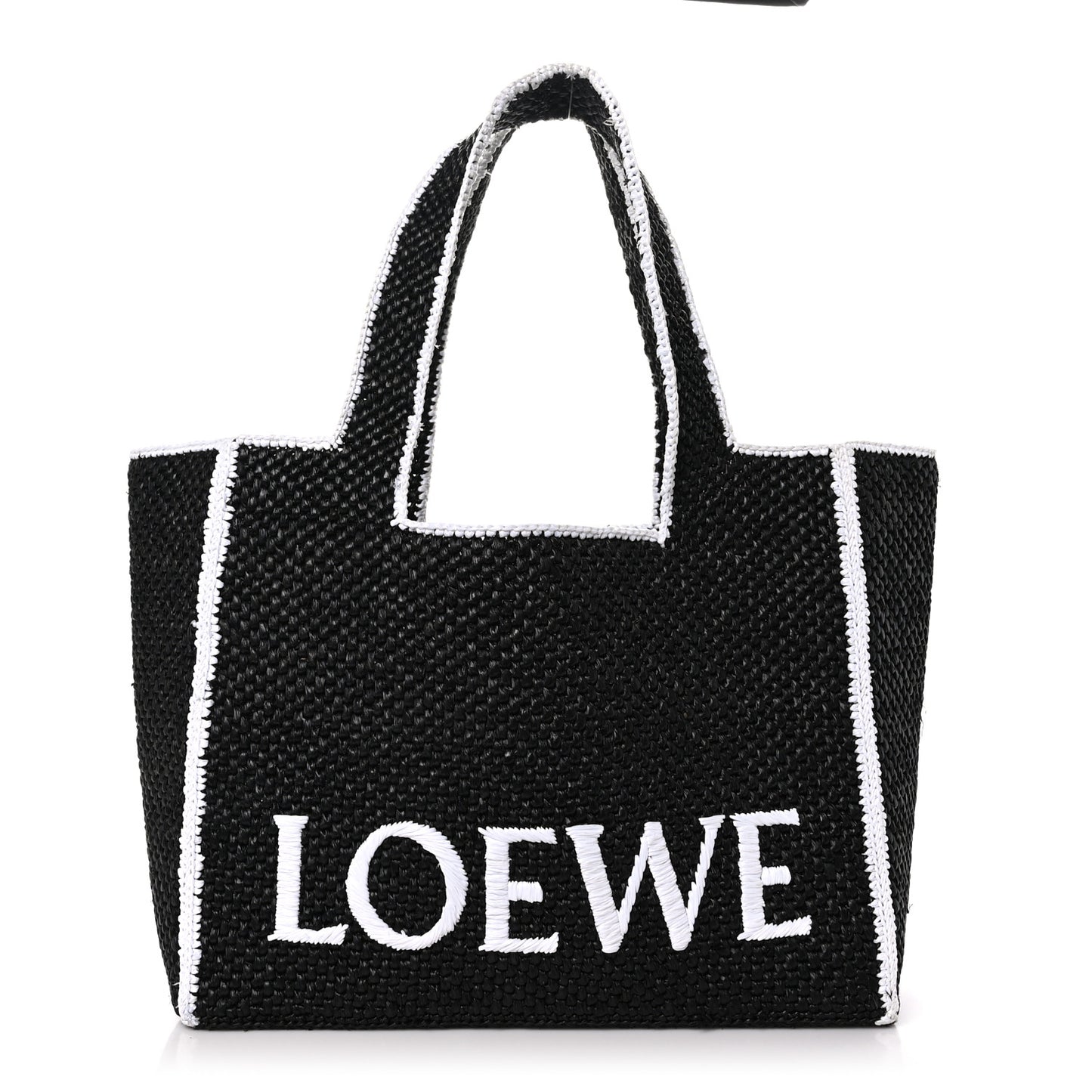 Raffia Large Paula's Ibiza Logo Tote Black White