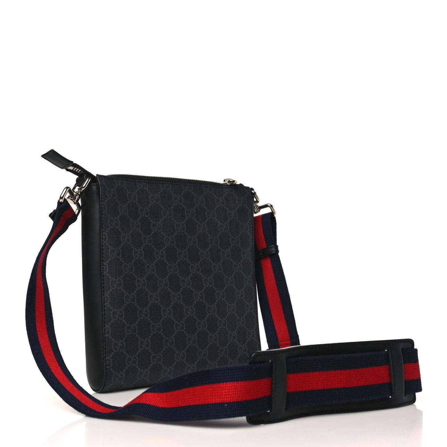 GG Supreme Monogram Web Small Flat Messenger Bag Black Grey