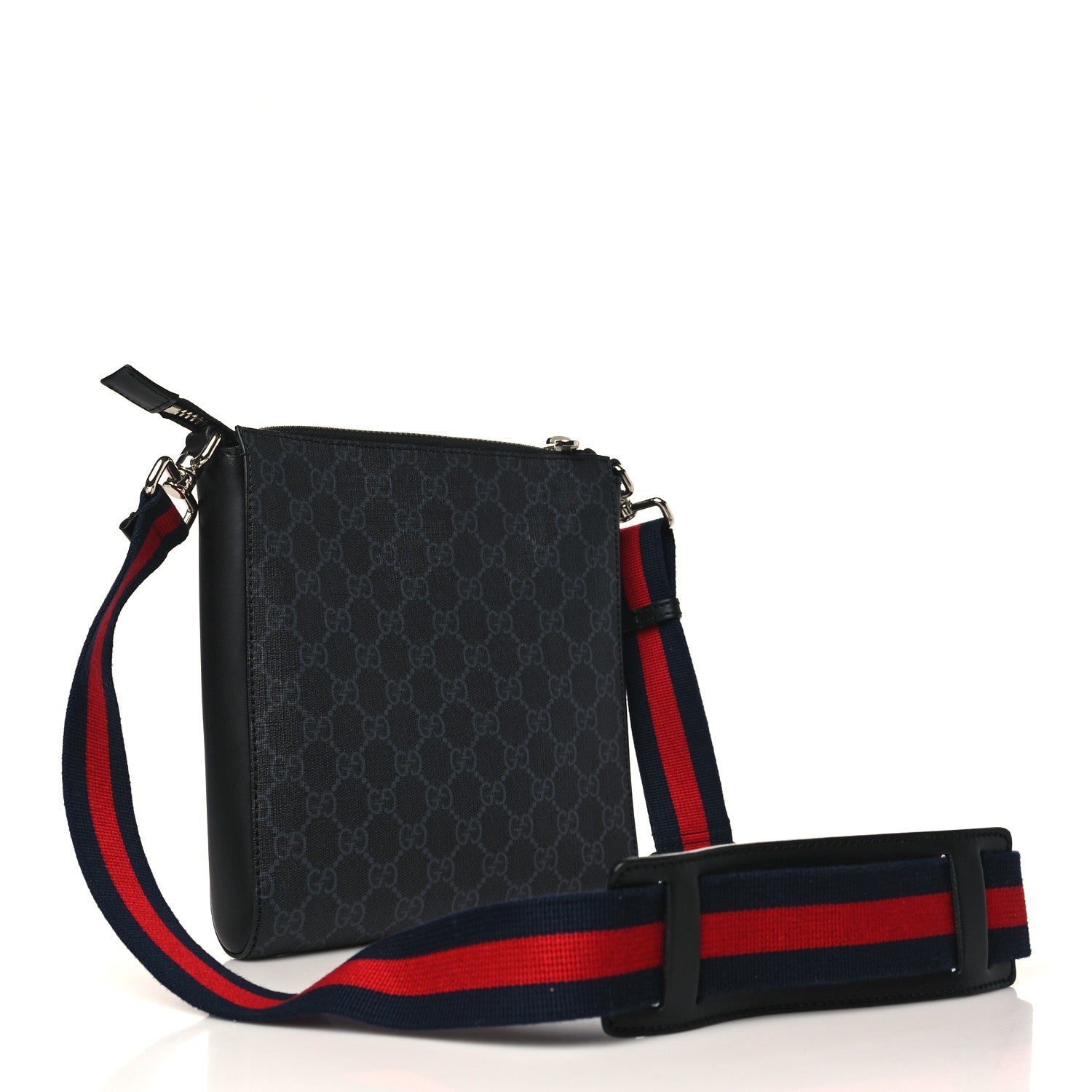 Gucci GG Supreme Monogram Web Small Flat Messenger Bag Black Grey 3 of 10