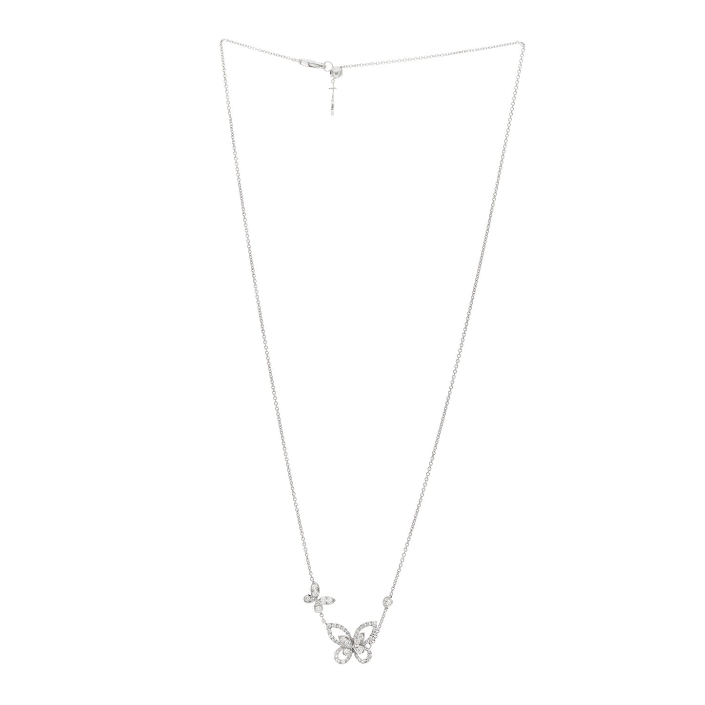 18K White Gold Diamond Double Butterfly Silhouette Pendant Necklace