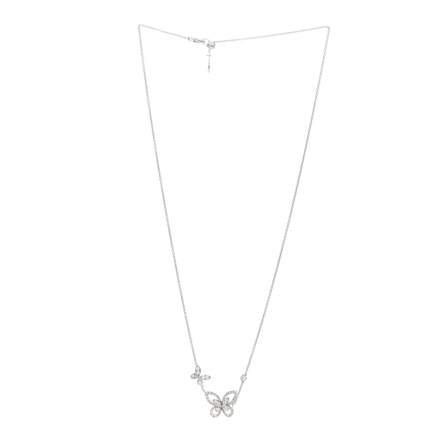 Graff 18K White Gold Diamond Double Butterfly Silhouette Pendant Necklace 2 of 5