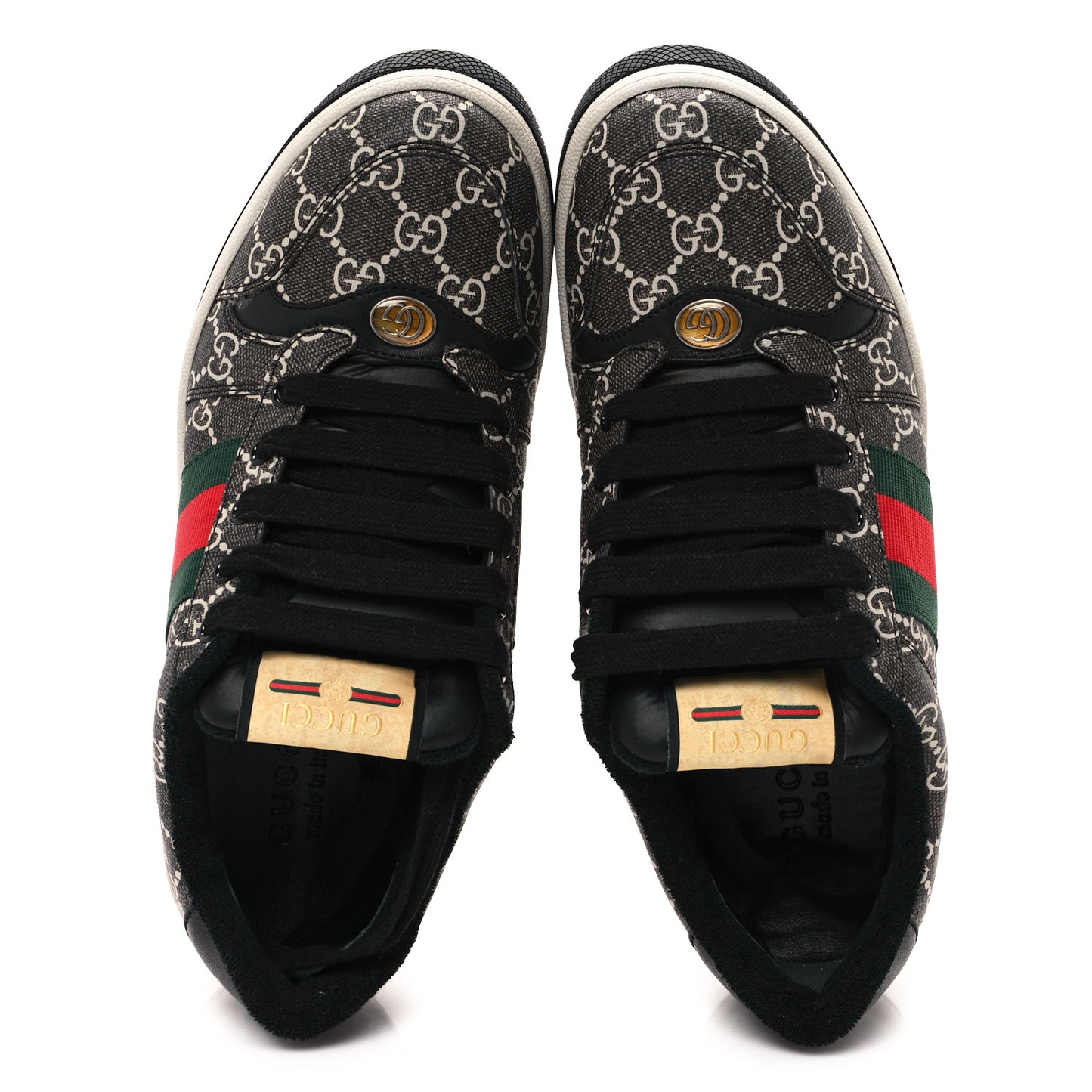 GG Supereme Monogram Miro Soft Calfskin Web Mens Screener Sneakers 8.5 Black Grey Sky