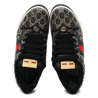 Gucci GG Supereme Monogram Miro Soft Calfskin Web Mens Screener Sneakers 8.5 Black Grey Sky 2 of 9