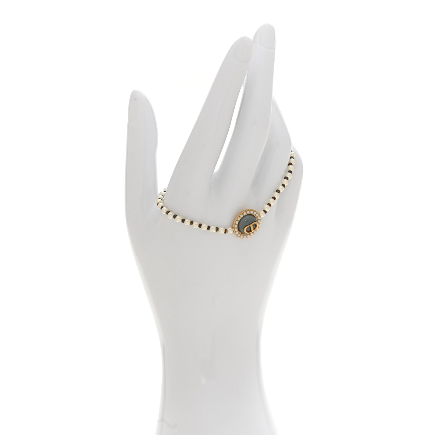 Christian Dior Pearl Glass Petit CD Baroque Bracelet Gold Blue 2 of 4