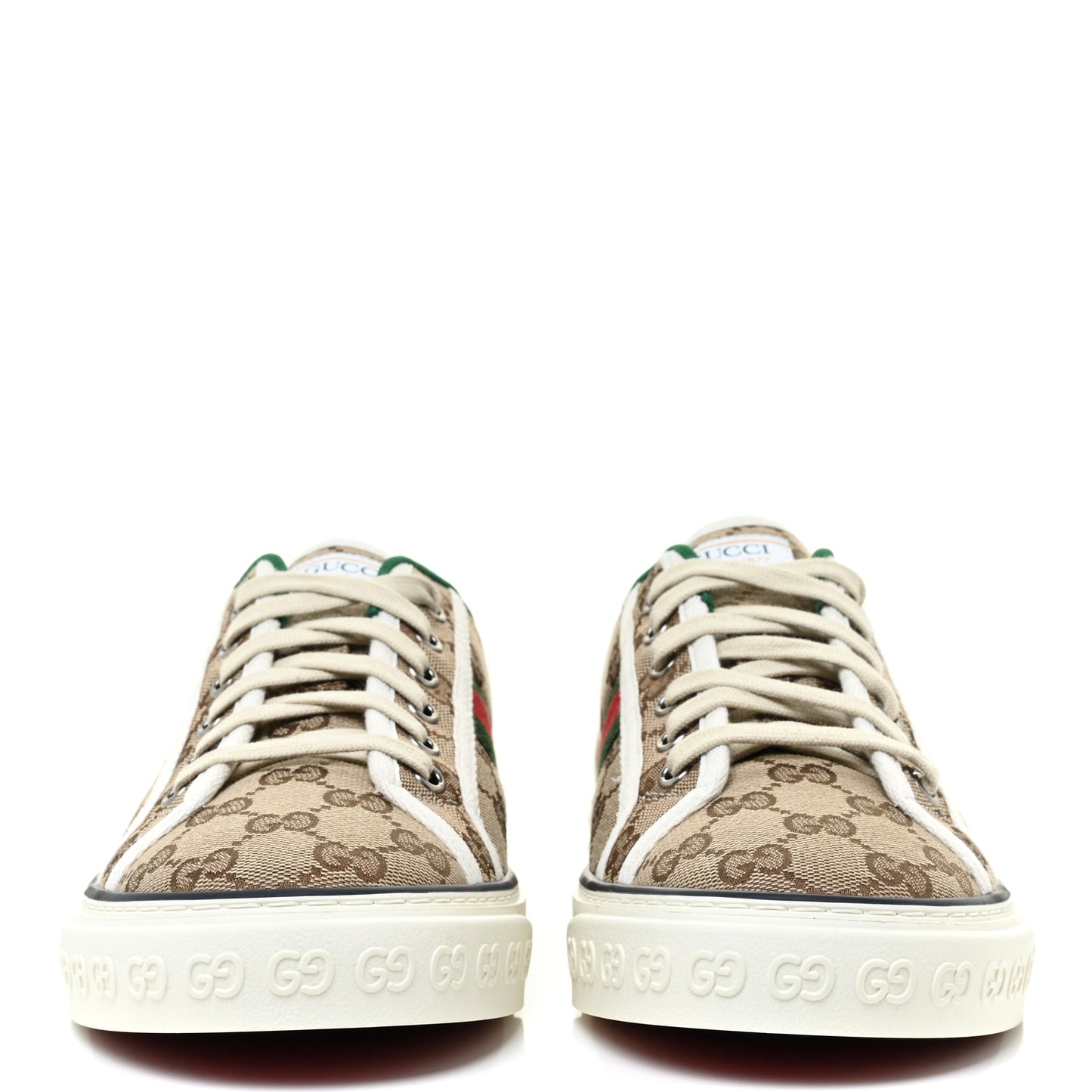 GG Monogram Web Mens 1977 Tennis Sneakers 8 Beige Ebony Mystic White